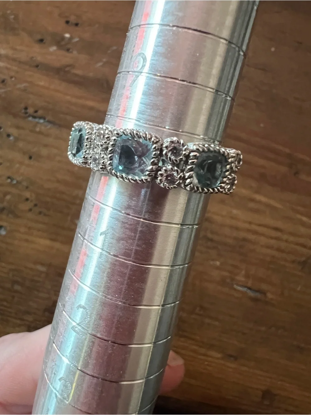 Judith Ripka Sterling Silver Aquamarine Multi-Stone Ring Size 10